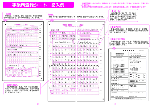 事業所登録シート記入例表